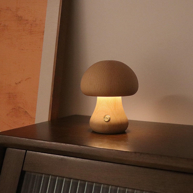 Wooden Cute Mushroom LED Night Light