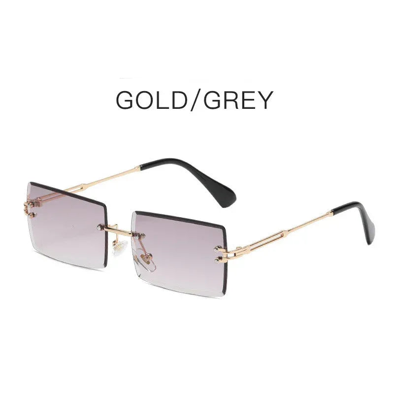 Fashion Frameless Trimmed Square Gradient Sunglasses - Viexta