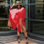 Plus Size Loose Multicolor Batwing Sleeve Shirt Dress - Viexta