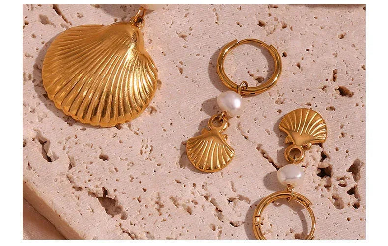 Pearl Shell Earrings And Necklace Set - Viexta
