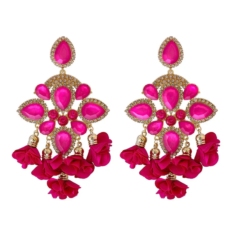 Bohemia Color Diamond Flower Earrings - Viexta