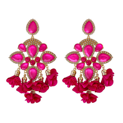 Bohemia Color Diamond Flower Earrings