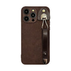 Vintage Leather Wrist Strap Premium Moon Crater iPhone Case