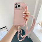 Lychee Pattern Mirror Lanyard iPhone Case - Viexta