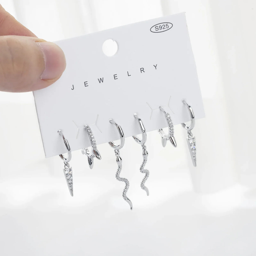 6piece Snake-like Earring Punk Set - Viexta