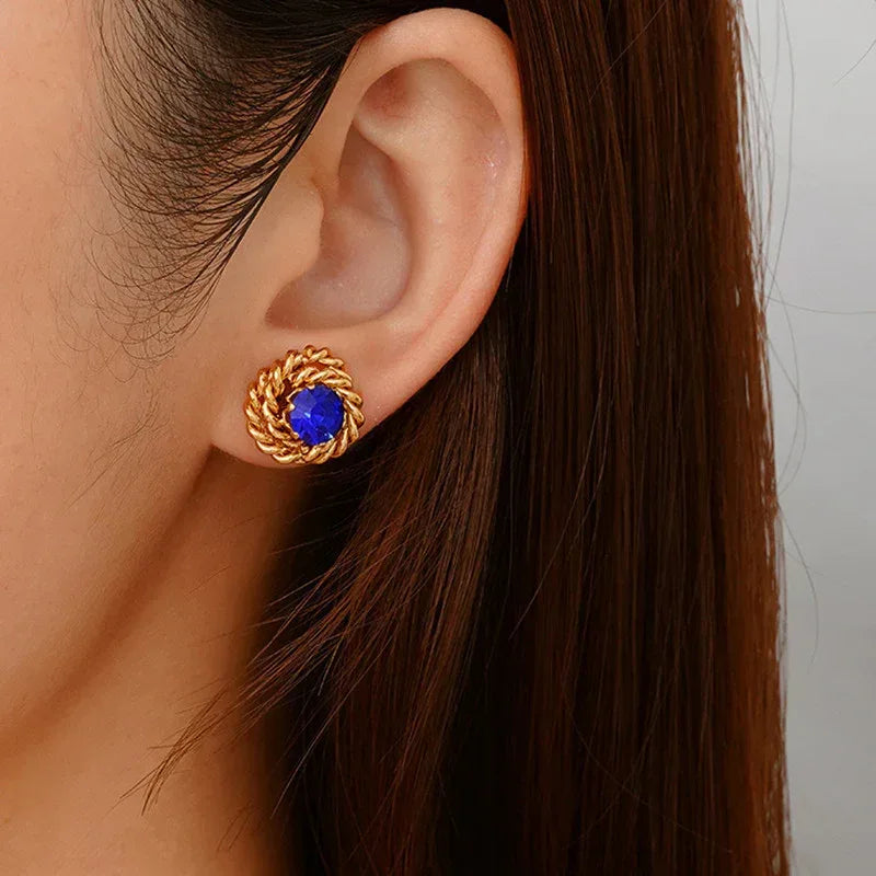 Retro Trendy Rose Zircon Stud Earrings - Viexta