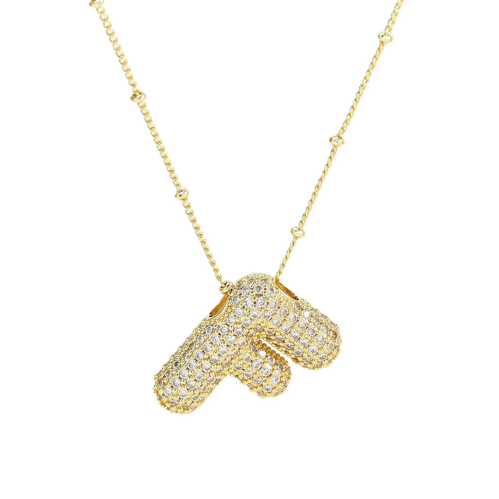 brass-zircon-bubble-letter-pendant-necklace - Viexta
