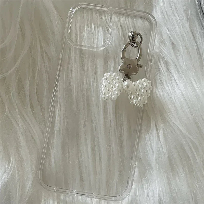 transparent-pearl-bow-pendant-iphone-case - Viexta