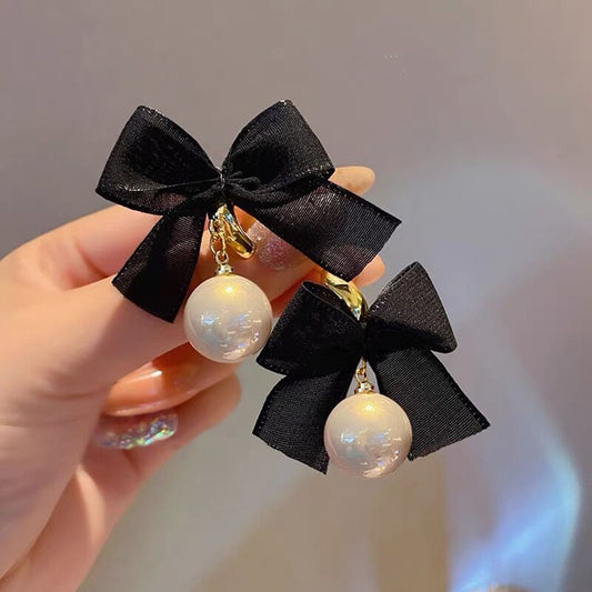 French Elegant Black Bow Earrings