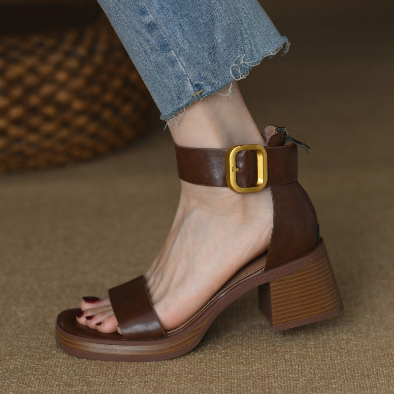 British Retro Strap Chunky Heel