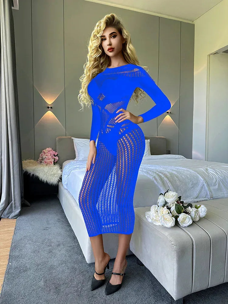 sexy-lingerie-nightdress-super-plus-size-long-sleeve-transparent-cutout - Viexta