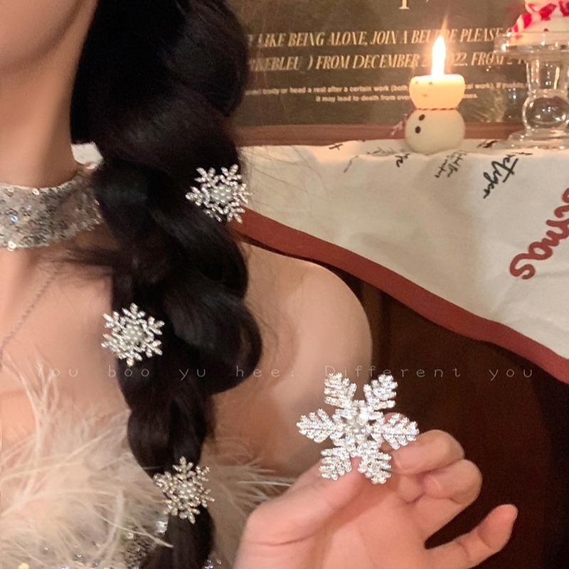 Cyrstal Snowflake Pearl Hair Clip - Viexta