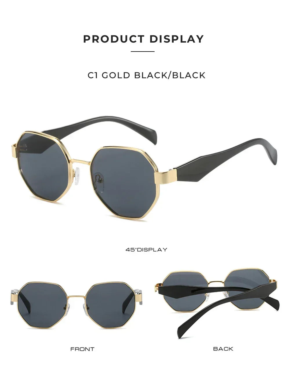Polygonal Wide Metal Large Rim Sunglasses - Viexta