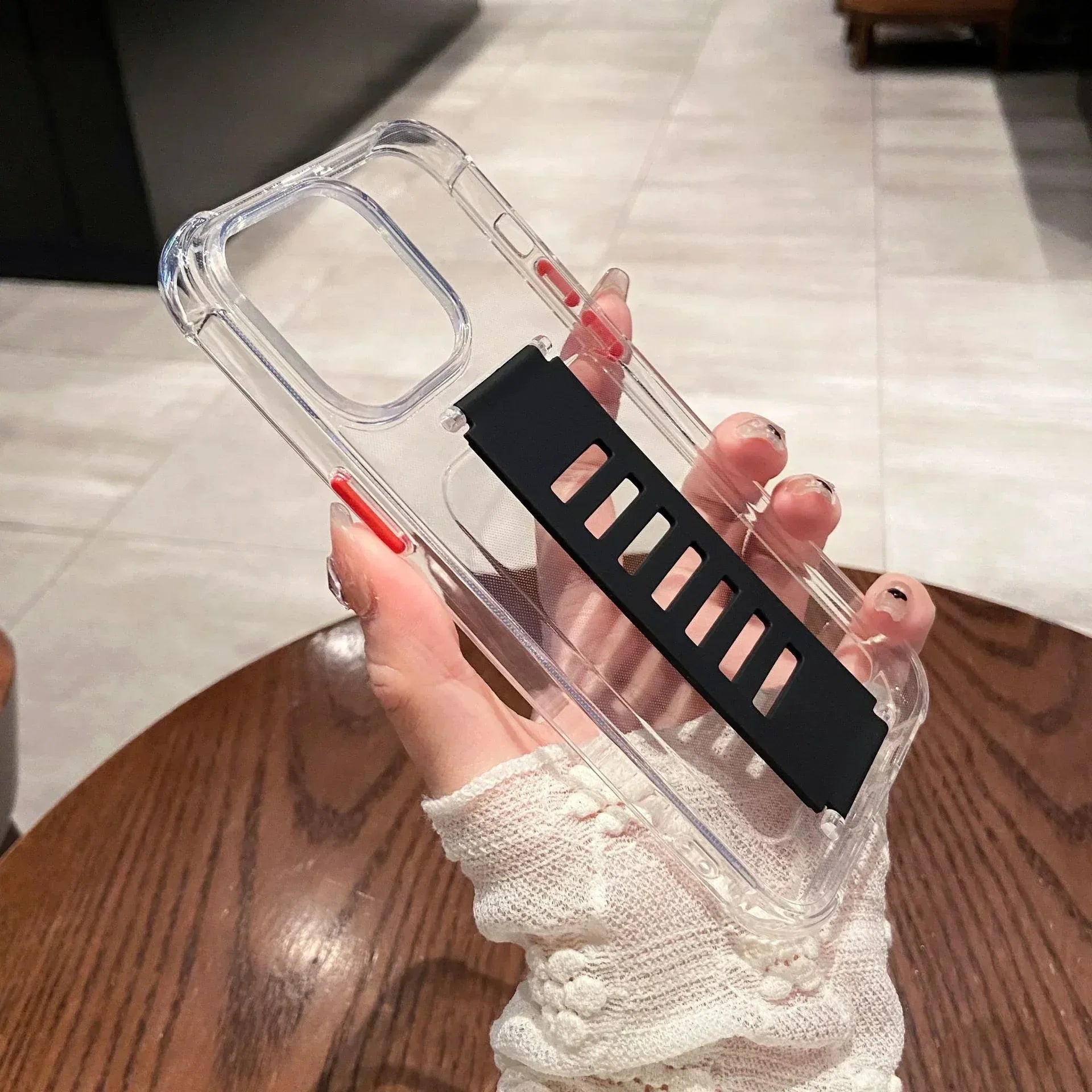 Transparent Case Wrist Strap Bracket Non-slip iPhone Case - Viexta
