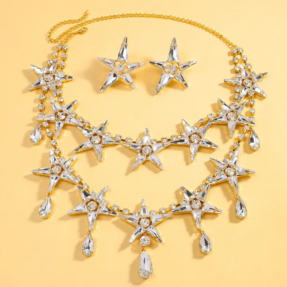 Banquet Double-layer Five-pointed Star Necklace Earrings - Viexta