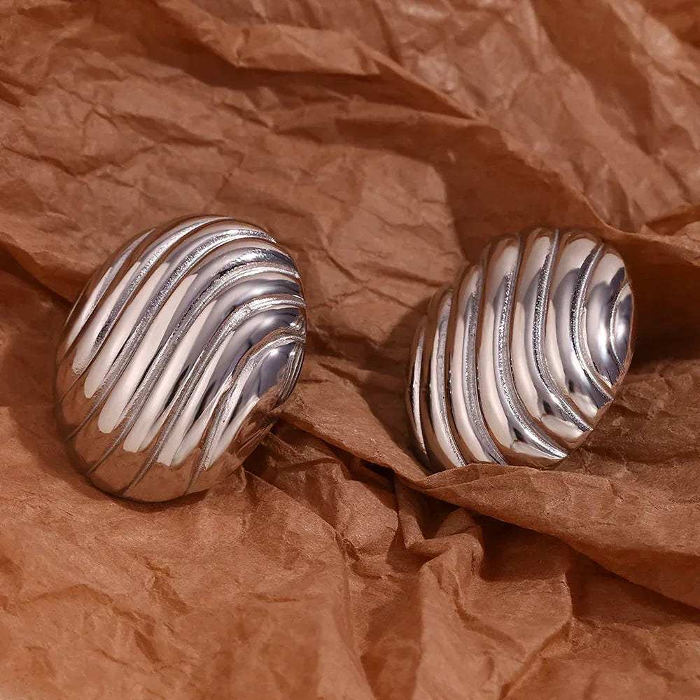 Stainless Steel Vintage Oval Streamline Stud Earrings - Viexta