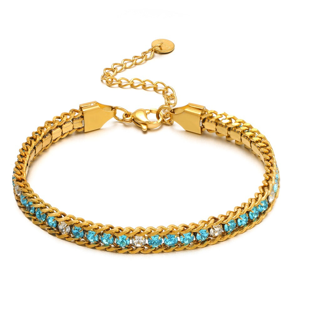 Zircon-studded Chain Pearl Bracelet