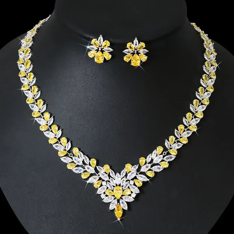 bride-zircon-diamond-necklace-earring-set - Viexta