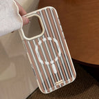 Striped Magnetic Transparent iPhone Case With Rotating Bowknot Stand - Viexta