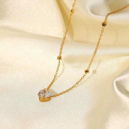 18K Gold Plated Stainless Steel White Heart Shape Zircon Necklace