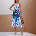 New Sleeveless High Waist Print Dress - Viexta