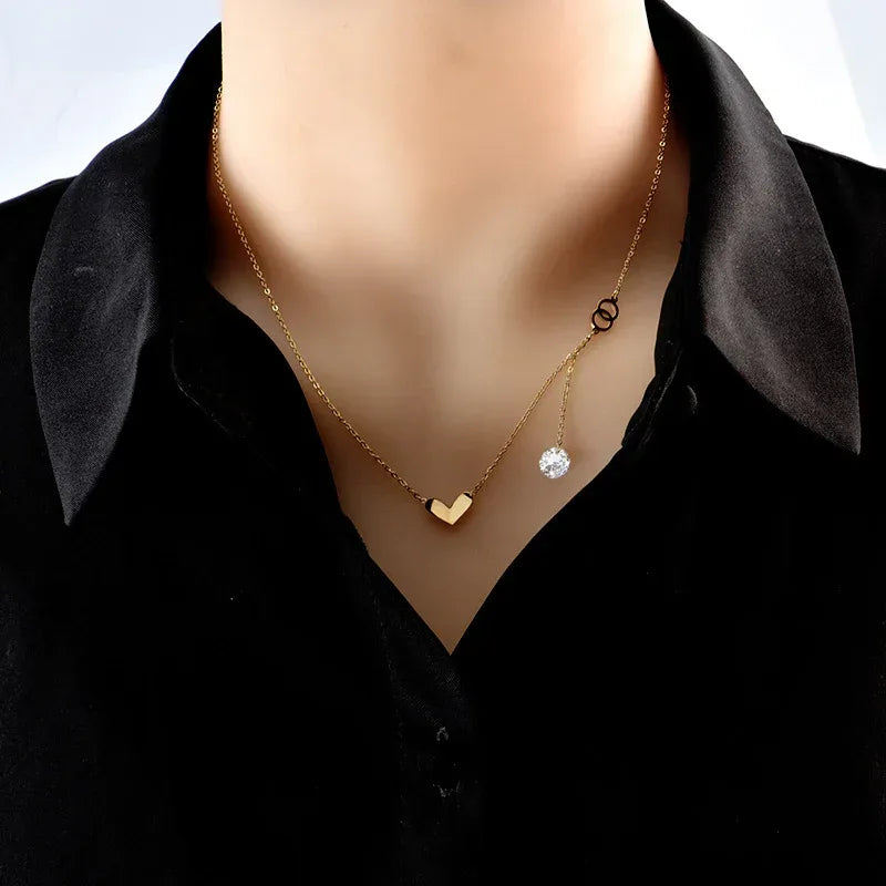 Heart Clavicle Zircon Tassel Necklace - Viexta