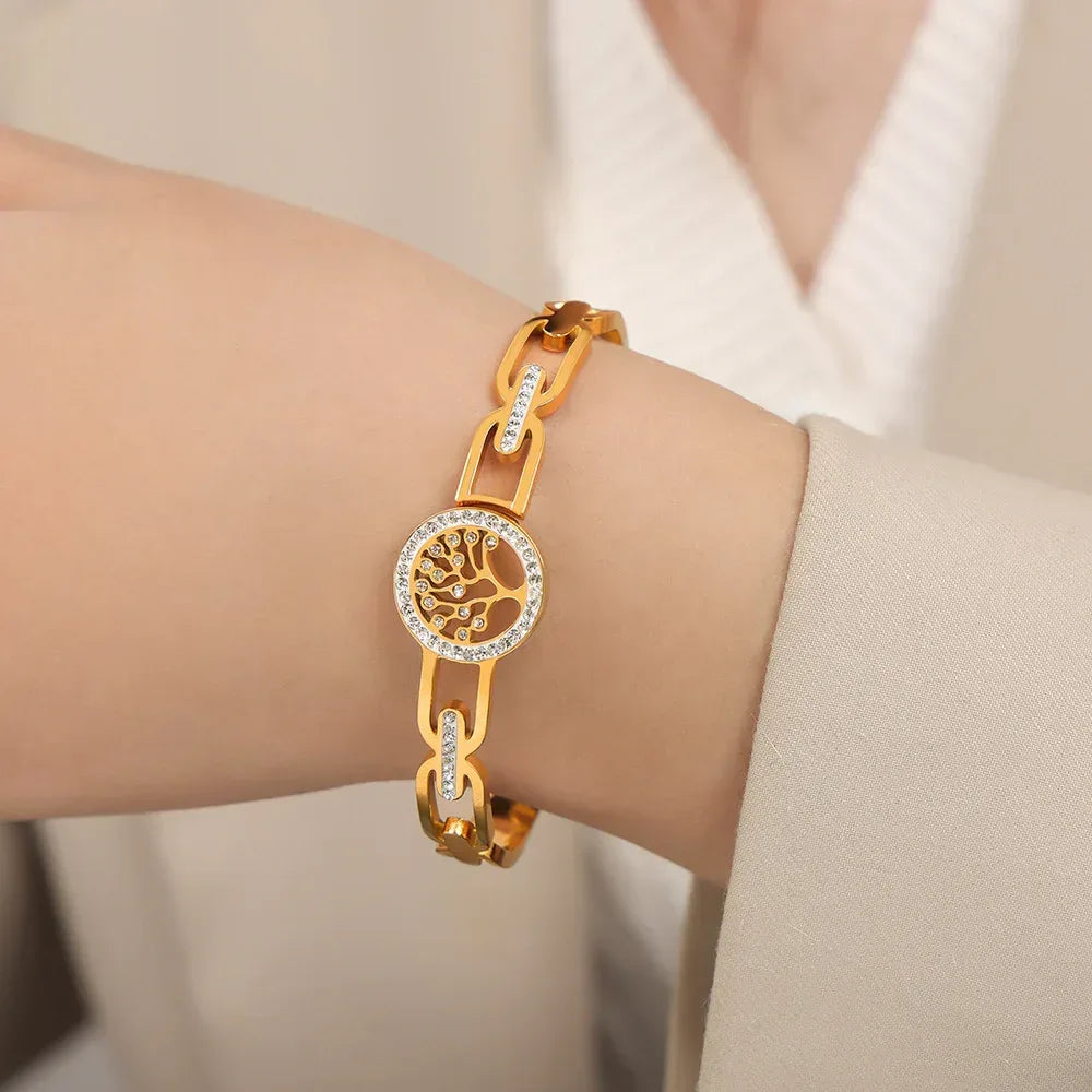 Hollow Jeweled Titanium Steel Gold-plated Bracelet - Viexta