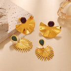 Vintage Gold Fan-shaped Natural Stone Earring
