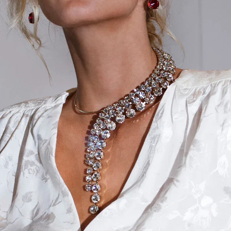 long-fringe-rhinestone-collar-multi-layer-necklace - Viexta