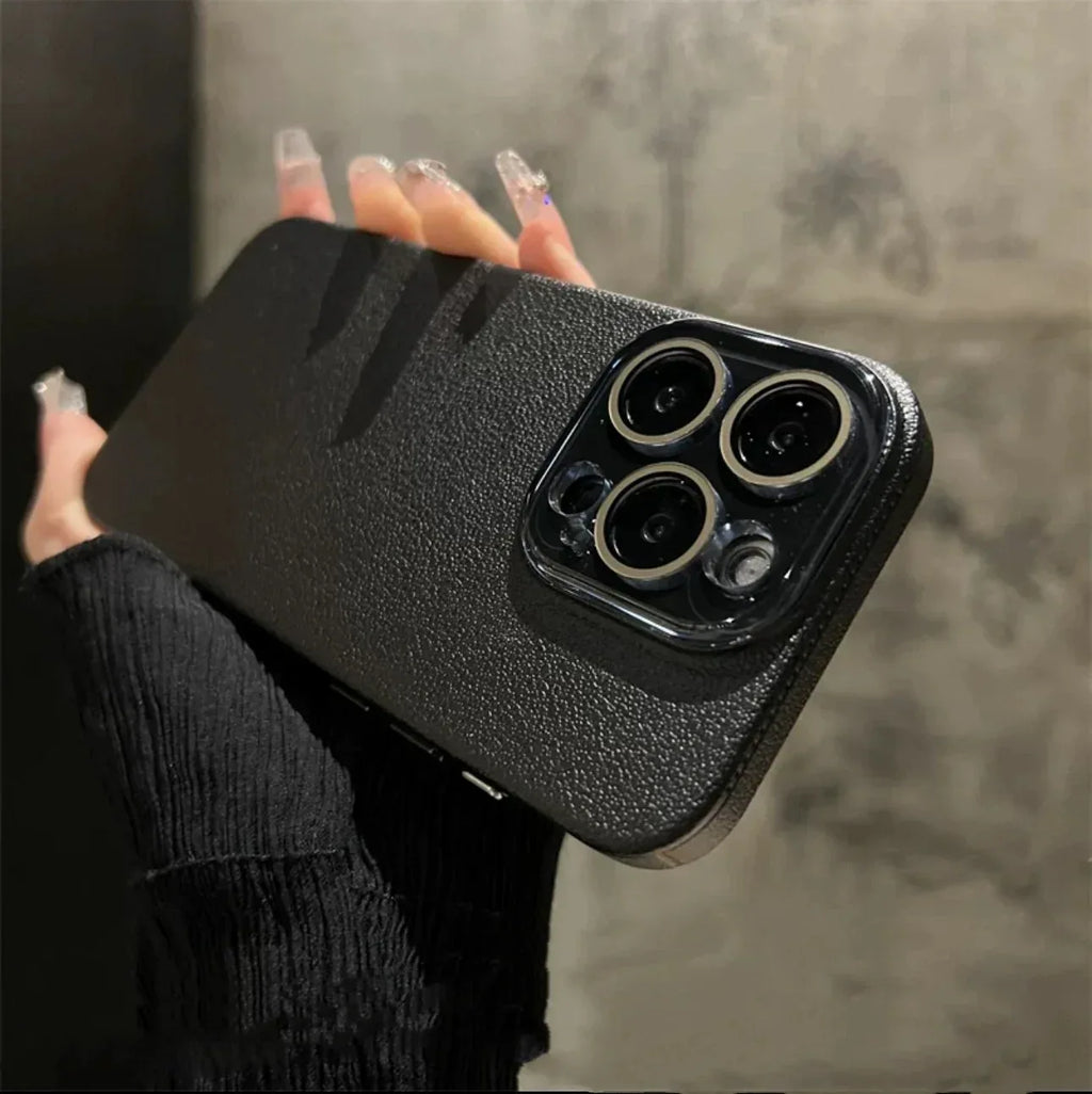 Solid Color Frosted Leather Crystal iPhone Case - Viexta