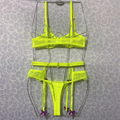 Embroidery Fluorescent Green Lingerie Set