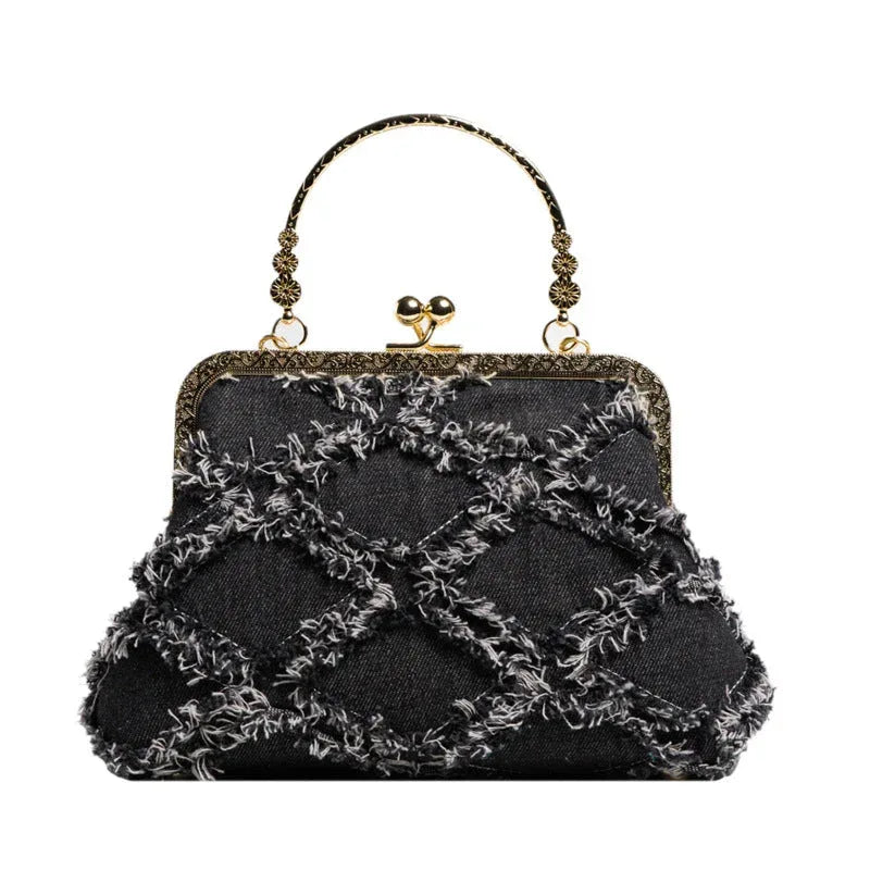 Denim Style Rhombus Clip Handbag - Viexta