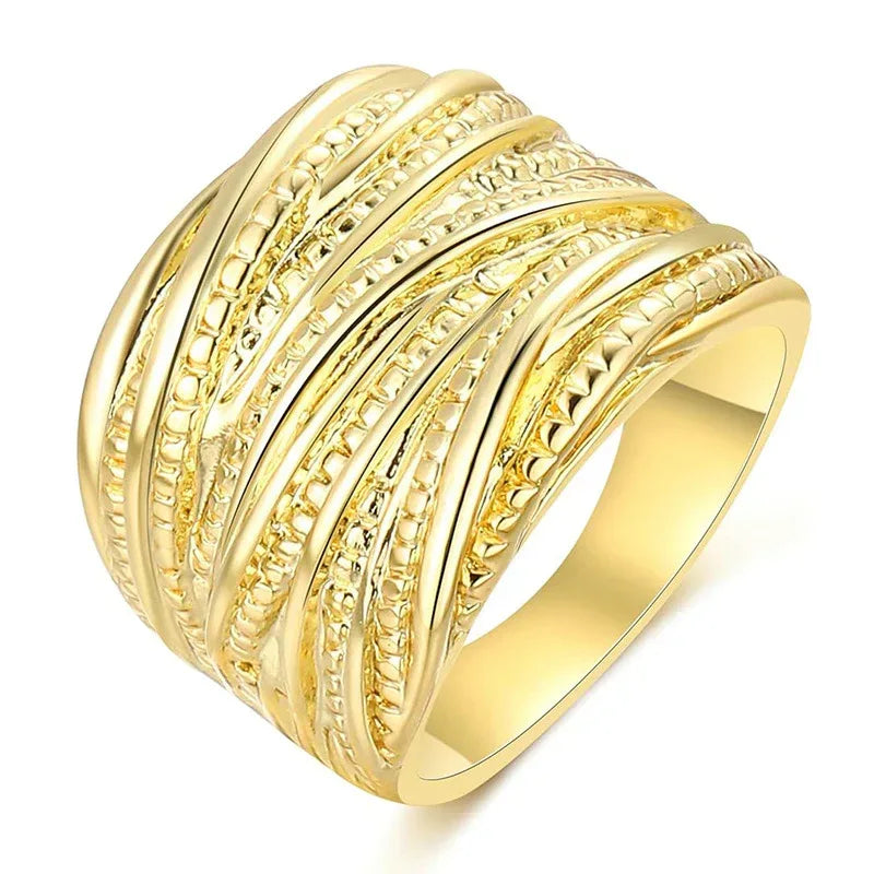 Retro Double Gold Texture rings - Viexta