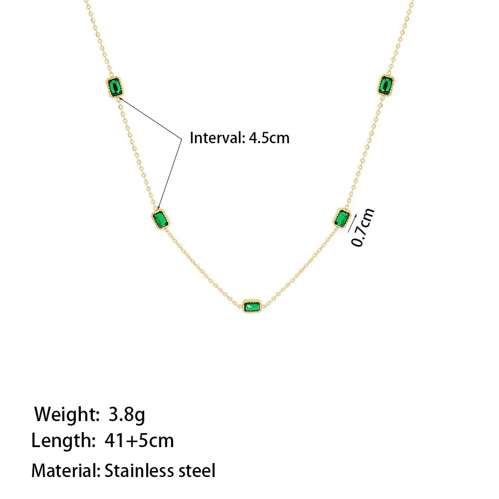 Women's Retro Green Zircon Necklace Bracelet - Viexta
