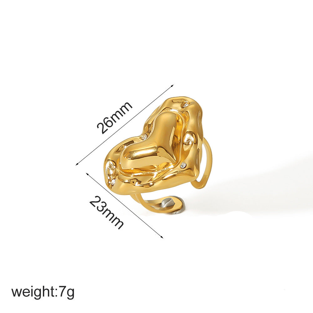 Love Heart-shaped Stainless Steel 18K Ear Stud And Ring