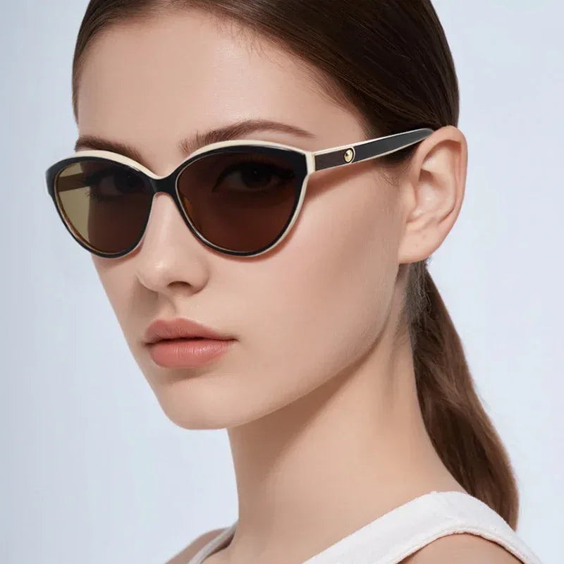 Polarized Personalized Leather Inlaid Light Luxury Cat Eye Sunglasses - Viexta