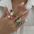 Retro Colorful Pearl Tassel Ring
