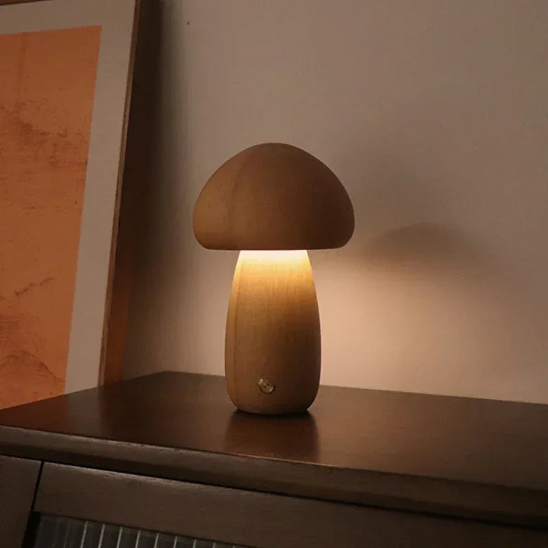 Wooden Cute Mushroom LED Night Light - Viexta