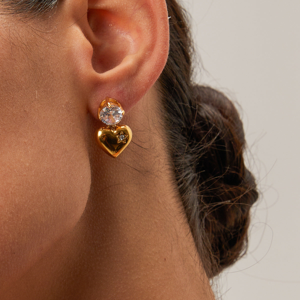 Stainless steel smooth zircon heart-shaped pendant earrings and accessories