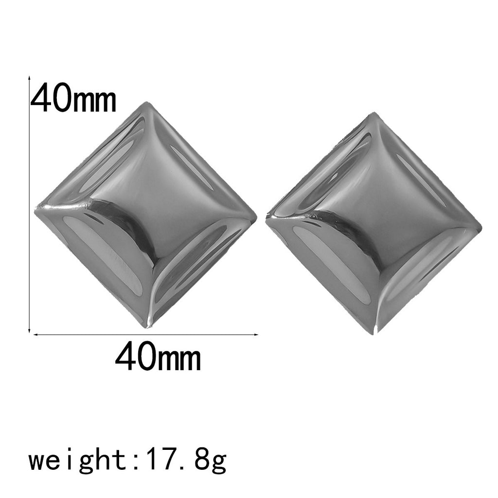 Square concave convex stainless steel earrings