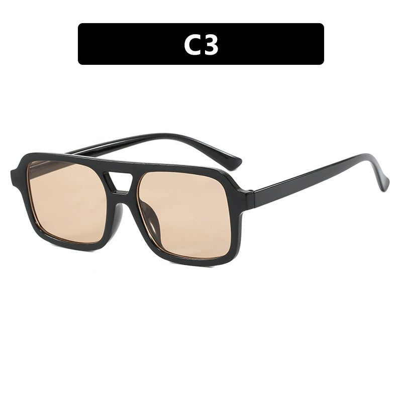 Square small frame double beam sunglasses, new driving sunglasses for women, UV resistant beach sunglasses