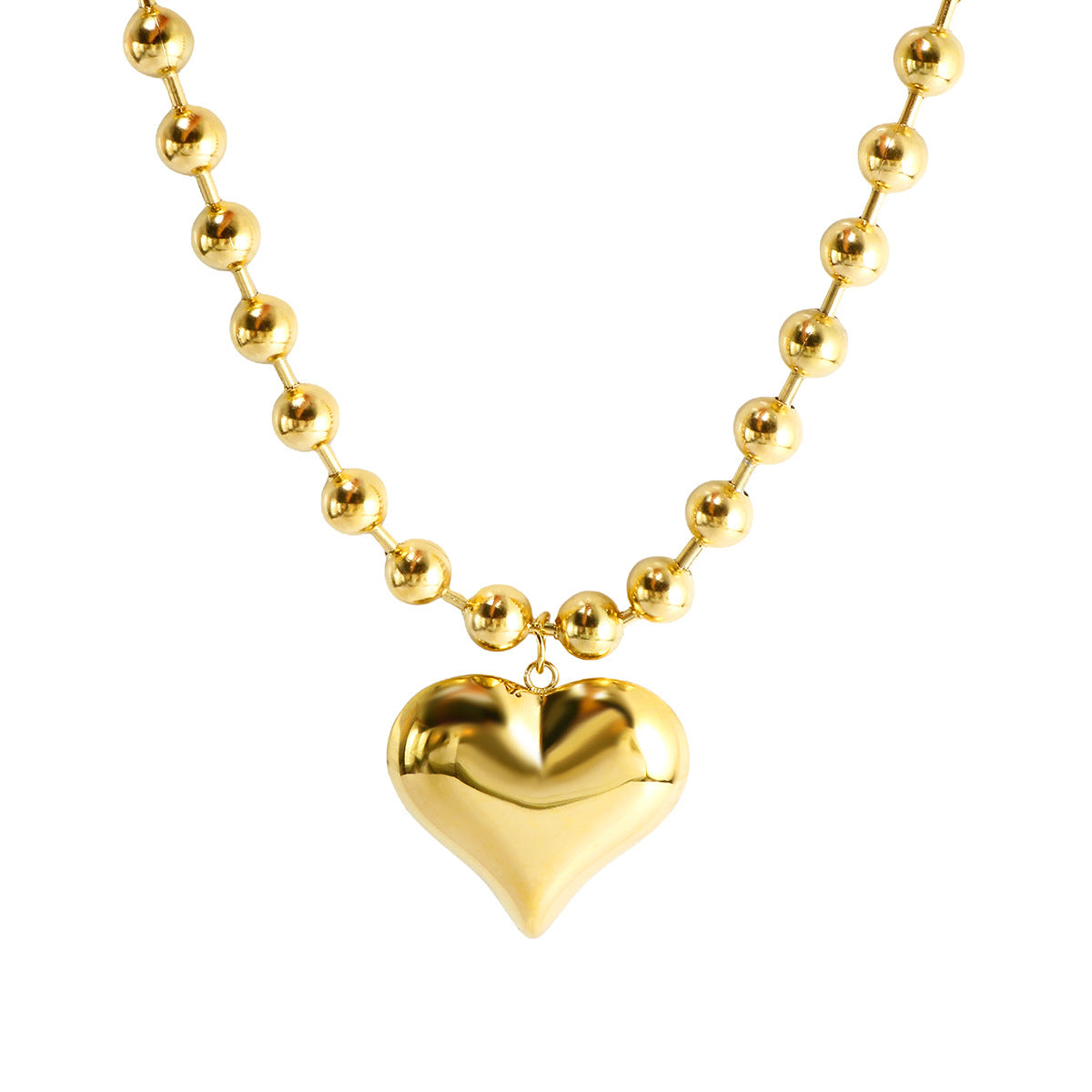 Bead chain 18K gold heart pendant necklace