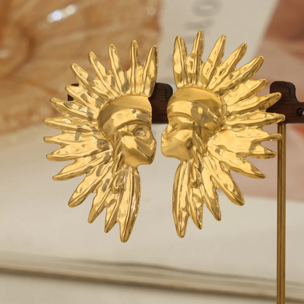 Wrinkled texture titanium steel gold-plated earrings