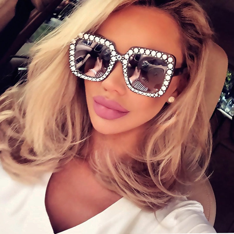 Vintage Oversized Square Colorful Diamond Sunglasses