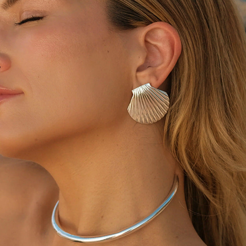 Ocean Wind Shell Titanium Steel Earrings