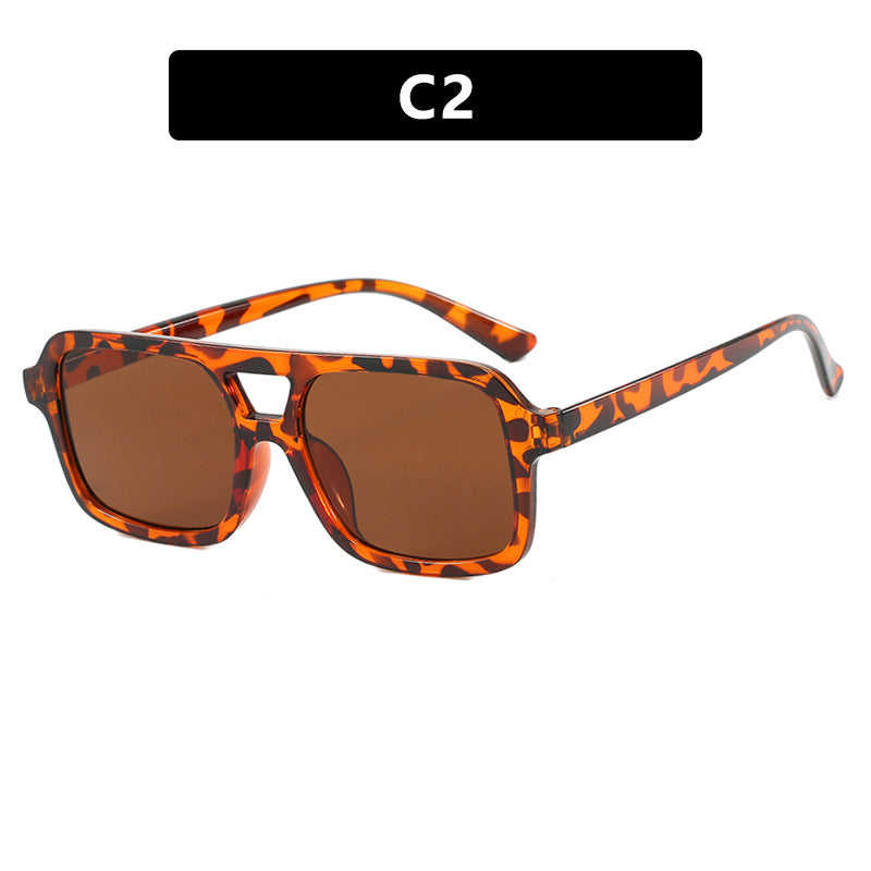 Square small frame double beam sunglasses, new driving sunglasses for women, UV resistant beach sunglasses
