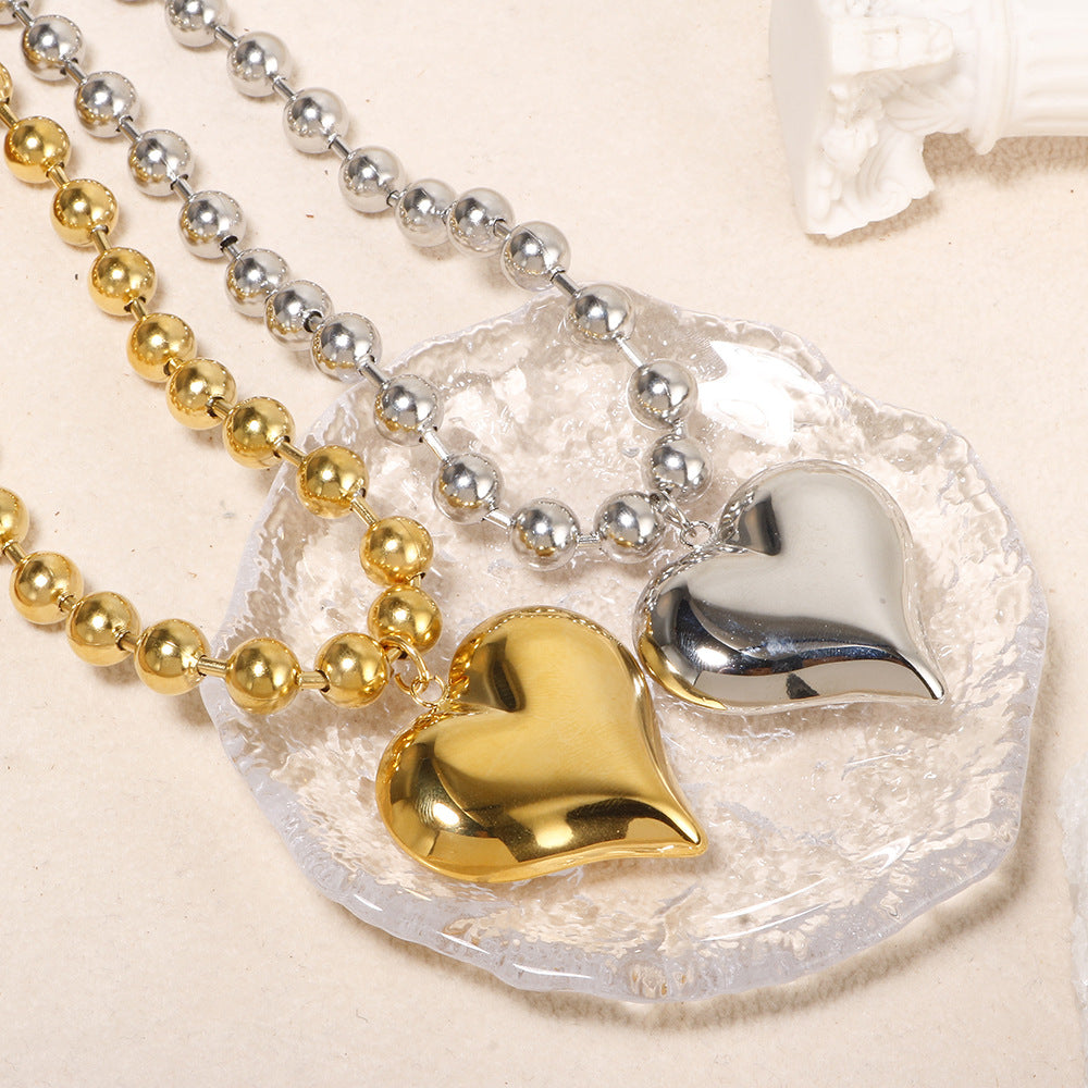 Bead chain 18K gold heart pendant necklace