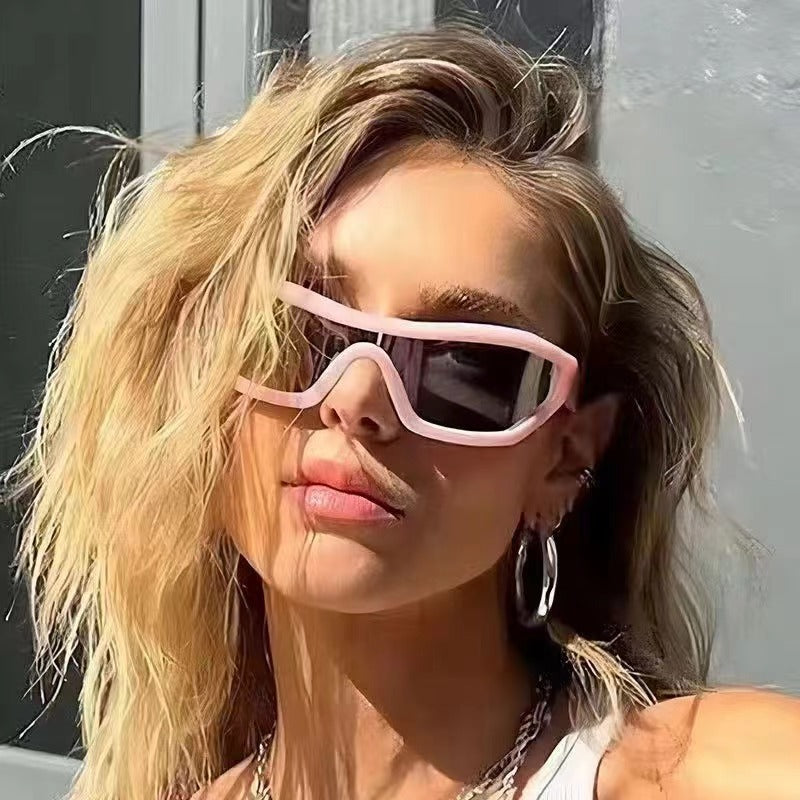 Conjoined Y2K Sunglasses Hip Hop Hot Girl Sunglasses Bounce Di Sunglasses Personalized Outdoor Street Shooting Sunglasses Narrow Frame