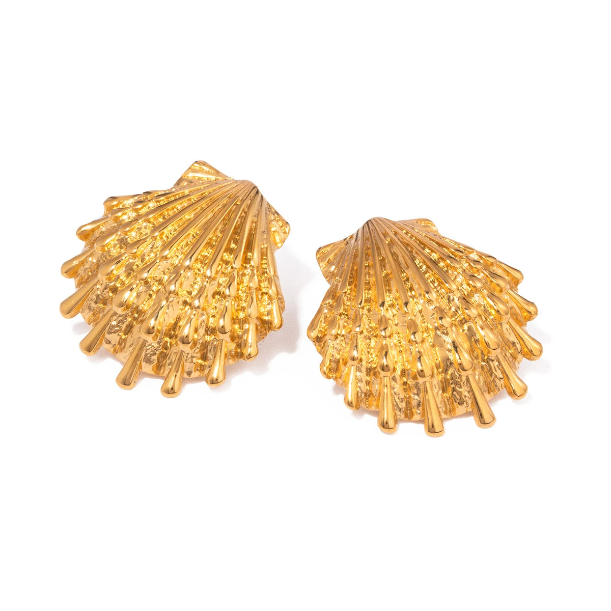 Creative Stainless Steel 18k Gold Plated Ocean Style Shell Ribbed Hammer Grain Earrings Personalized Jewelry Attractive Women