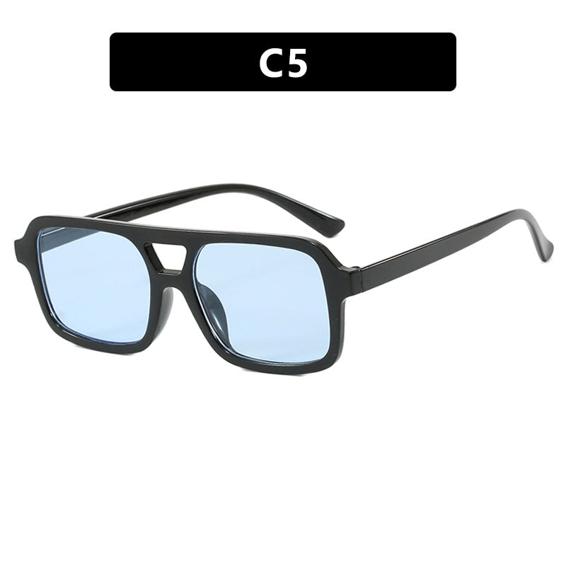 Square small frame double beam sunglasses, new driving sunglasses for women, UV resistant beach sunglasses
